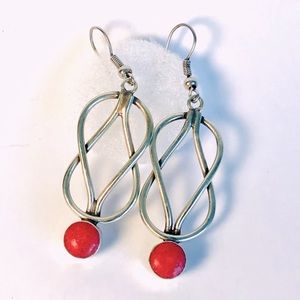 Handmade Silver Earring Red Coral Gemstone, hippie